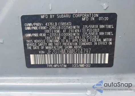 2021 Subaru Crosstrek Limited из США, поврежденный, VIN JF2GTHMC6M8214797